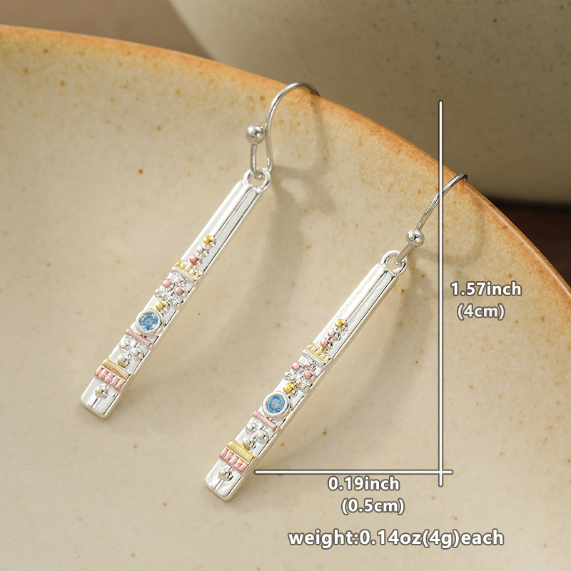 Women's Vintage Long Bar Enamel Hook Dangle Earrings